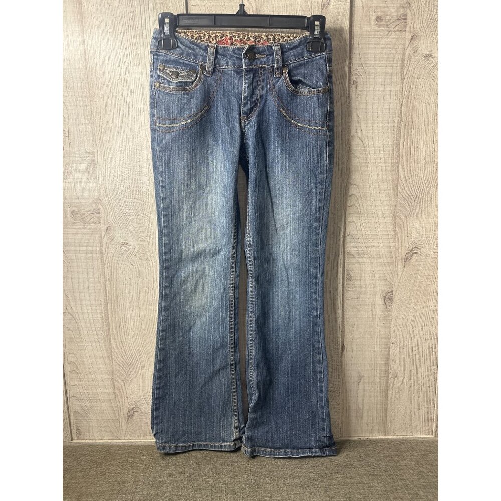 SO Girls Bootcut Blue Denim Jeans Western Size 10 w/ Leopard Print Accents